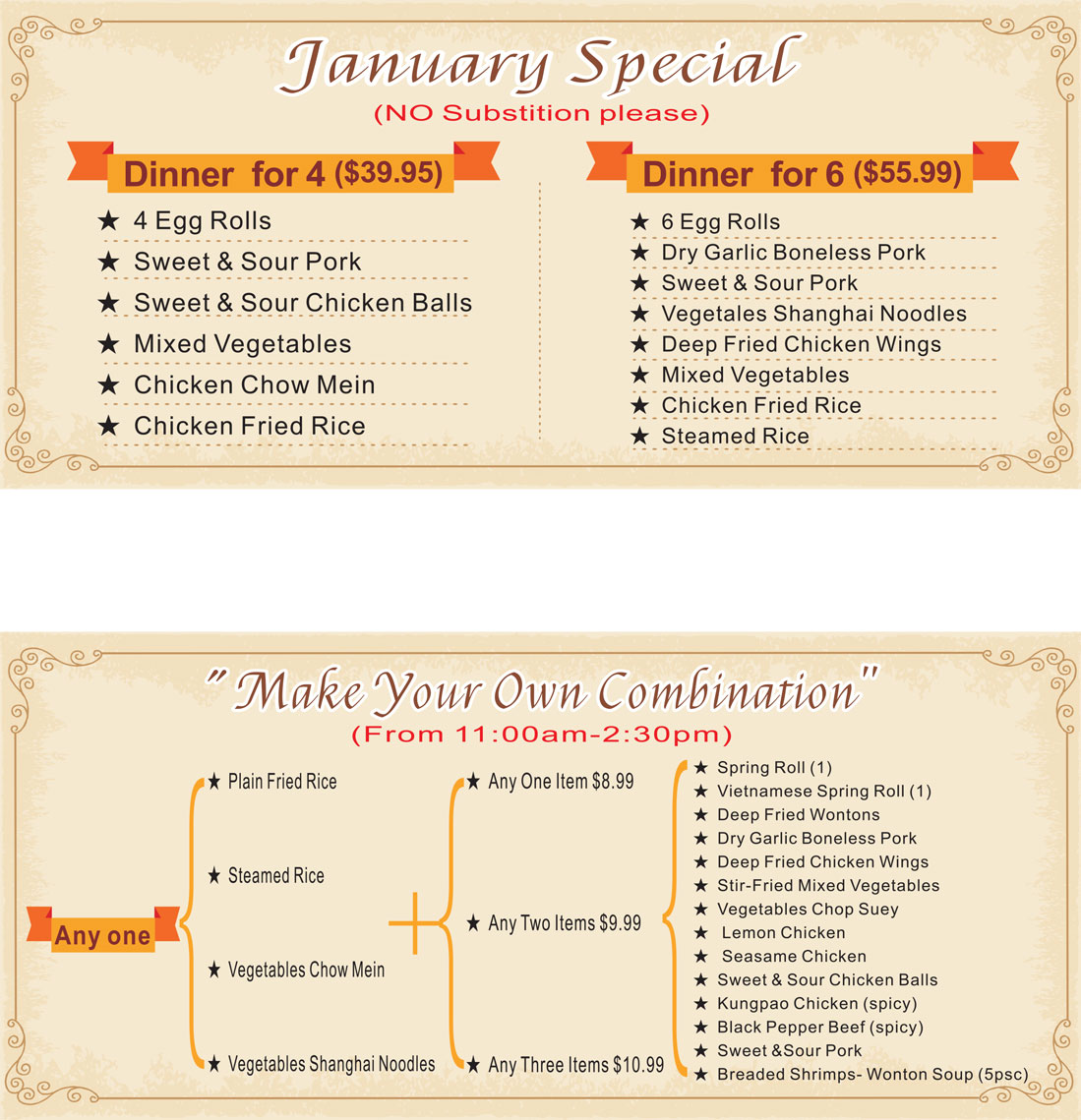 China Liang’s January Specials China Liang’s January Specials
