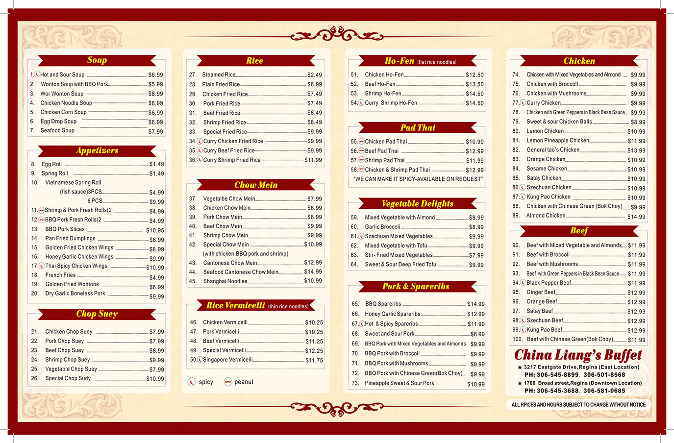 China Liang’s Take Out Menu China Liang’s Take Out Menu